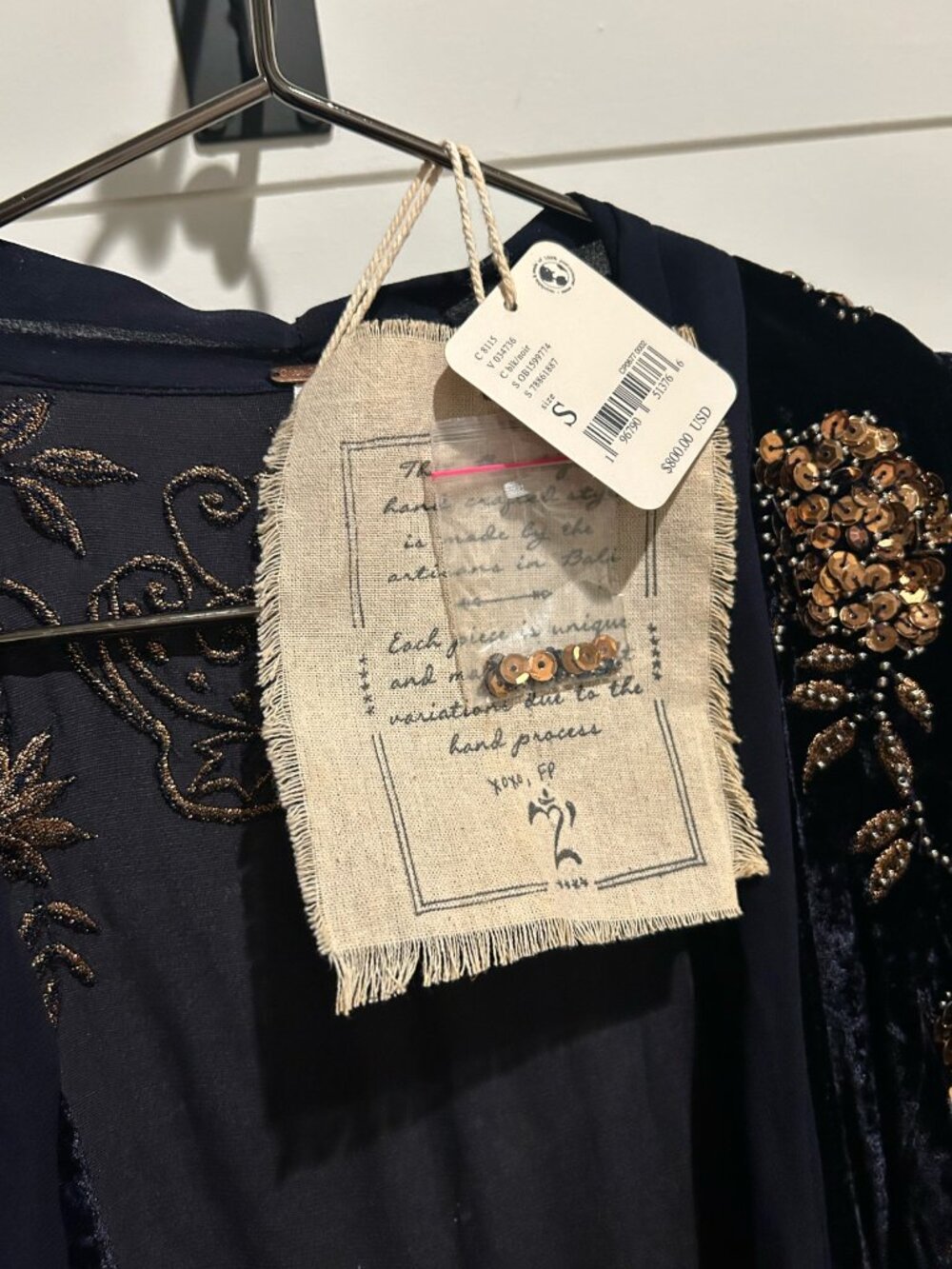 Free People Navy Beaded Sheer Maxi Kimono Duster NWT $800 Retail - Picture 6 of 6